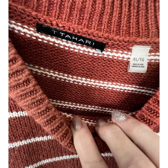 Tahari Rust and Cream Striped Sweater - Picture 4 of 6